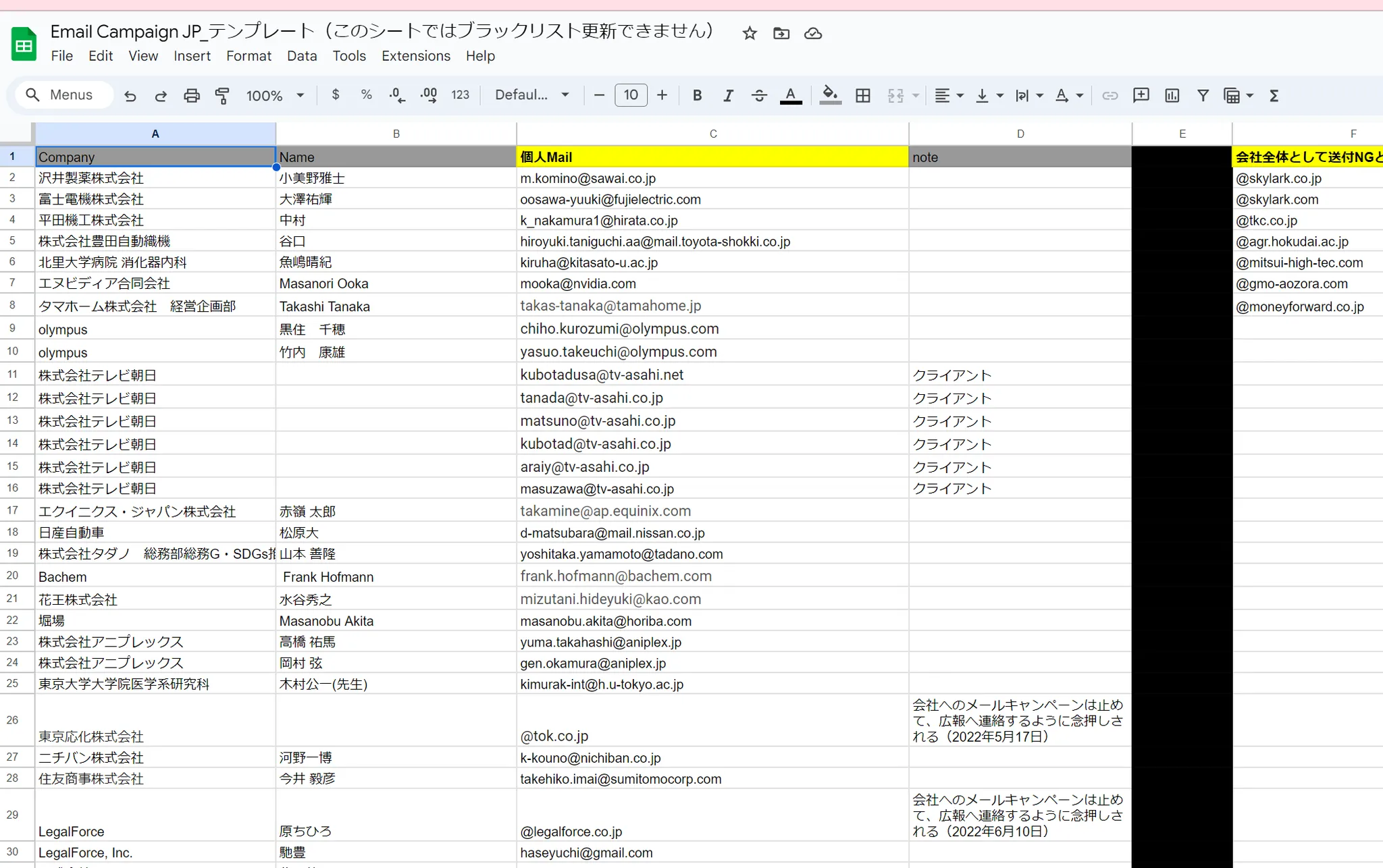Email Campaignテンプレートシート